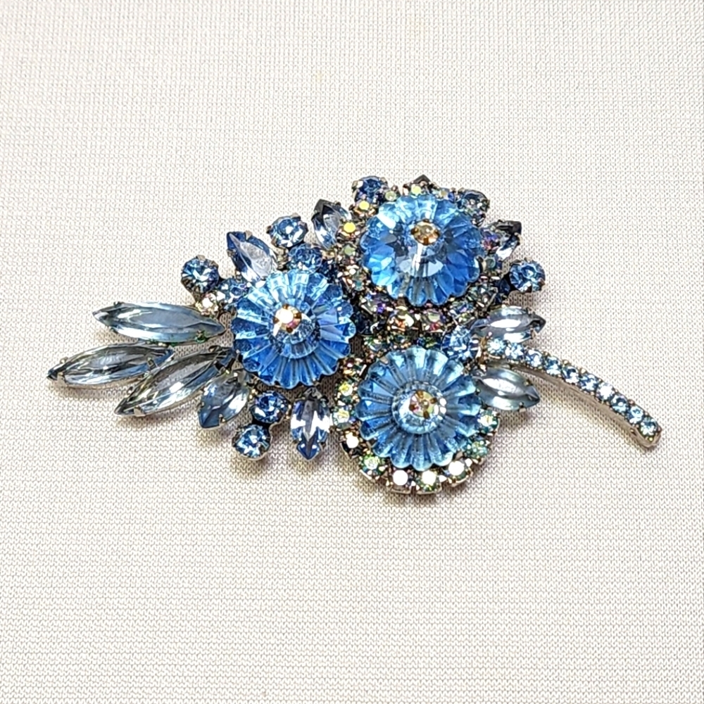 Juliana D&E Blue Rivoli and Marquise Rhinestone Brooch